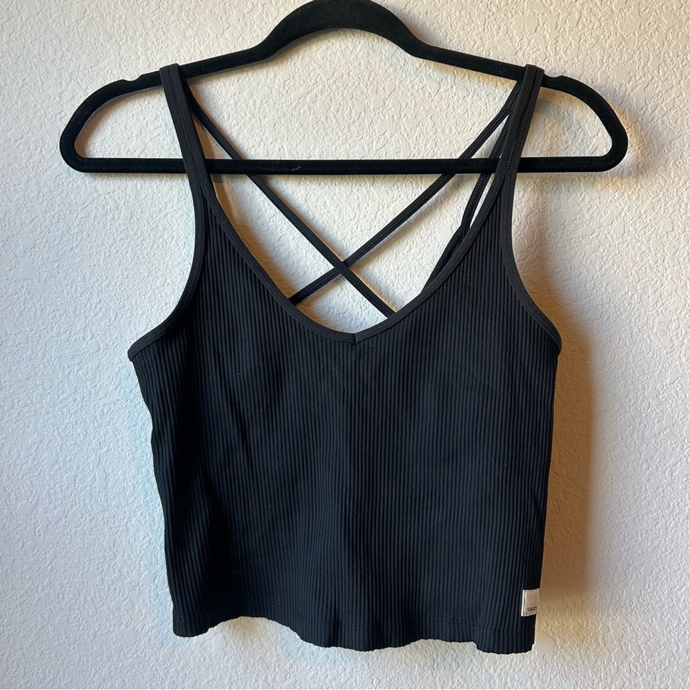 Vuori Black Ribbed V-Neck Crisscross Camisole